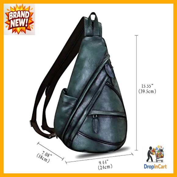 Genuine Leather Sling Backpack Convertible Crossbody Shoulder Bag Adjustable - Picture 5 of 7